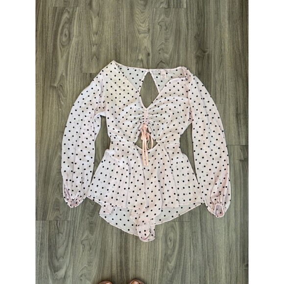 Victoria's Secret Romper Womens XS Pink Playsuit Polka Dot Long Sleeve Cutout - Picture 8 of 11